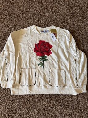 Sea New York Cream Sweatshirt with Red Rose Graphic